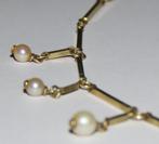 Antieke gouden staafjes ketting met parels, 14 karaat, Verzenden, Goud, Ketting, Met edelsteen