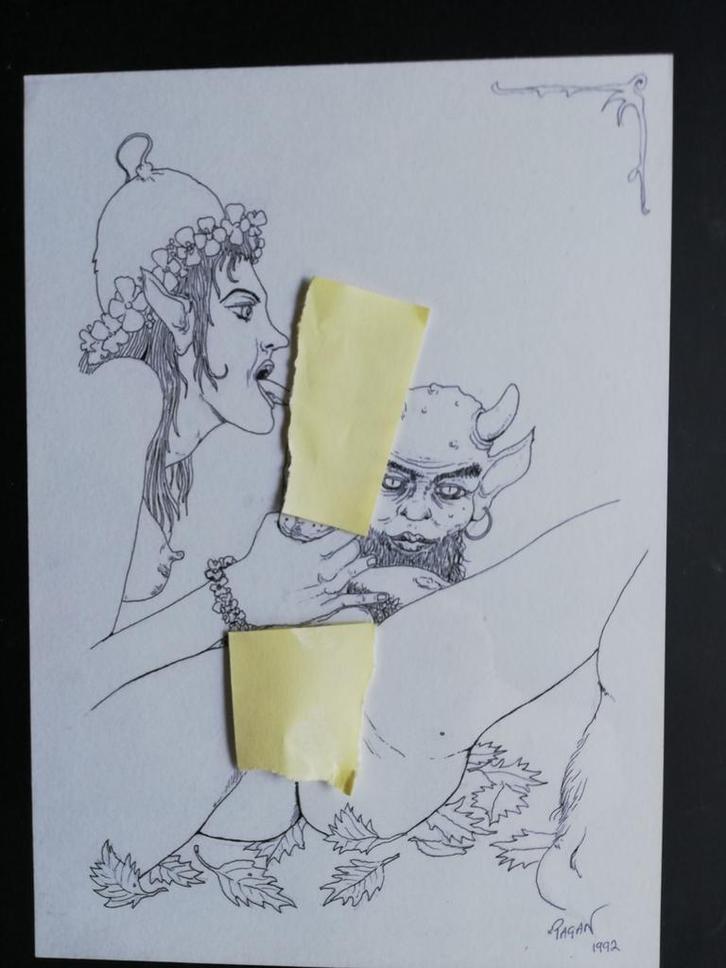 PAGEN. Origineel werk Pagen. Pentekening. 1992., Antiek en Kunst, Kunst | Tekeningen en Foto's, Ophalen