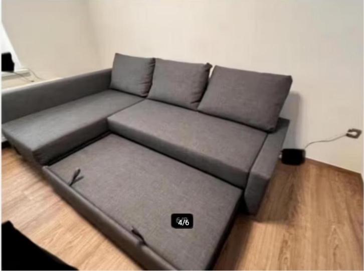 Ikea hoek slaapbank Friheten met opbergruimte, Huis en Inrichting, Slaapkamer | Slaapbanken, Gebruikt, 140 cm, Tweepersoons, Grijs