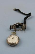 Zilveren zakhorloge met extra montuur voor om de arm, Antiek en Kunst, Ophalen of Verzenden, Zilver