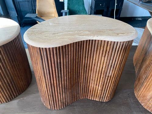 Bijzettafeltje travertin japandi stijl organische 50x33x44, Huis en Inrichting, Tafels | Bijzettafels, Nieuw, Overige vormen, Minder dan 45 cm