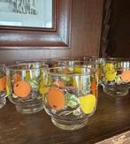 8 Vintage limonade glazen met fruit sinaasappel en citroen, Verzamelen, Glas en Borrelglaasjes, Ophalen of Verzenden, Zo goed als nieuw