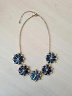 H&M Statement Ketting met Bloemen en Strass Donkerblauw, Overige materialen, Gebruikt, Met strass, Verzenden