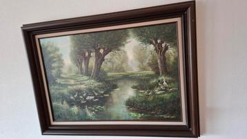 Schilderij landschap met eenden, water en bomen beschikbaar voor biedingen