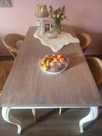 Brocante tafel met rieten stoelen, Ophalen, Zo goed als nieuw, 75 cm of meer, 60 cm of meer