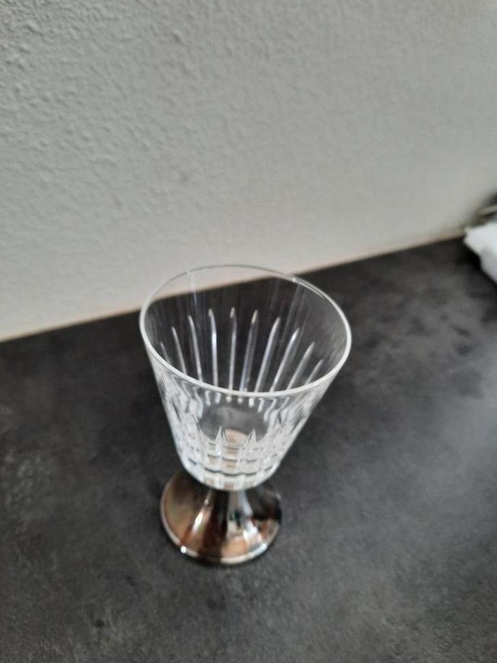 Kristallen dessertcoupe met zilveren voet, Antiek en Kunst, Antiek | Glas en Kristal, Ophalen of Verzenden