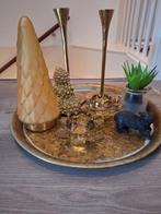 Gouden Najaars Plateau Decoratie, Huis en Inrichting, Woonaccessoires | Dienbladen, Ophalen, Zo goed als nieuw, Rond, Metaal