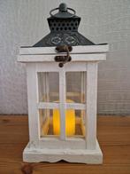 Kaarshouder/windlicht leuk gemaakt als een huisje van hout, Gebruikt, Ophalen of Verzenden, Grijs, Hout