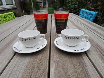 2 Latte glazen en 2 espressokopjes Nog helemaal nieuw.   beschikbaar voor biedingen