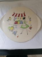 vintage keramieke serveerschaal met fifties afbeelding izgst, Verzenden