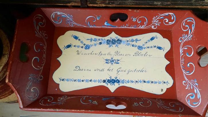 Antieke mangelbak met beschildering, Antiek en Kunst, Antiek | Woonaccessoires, Ophalen of Verzenden