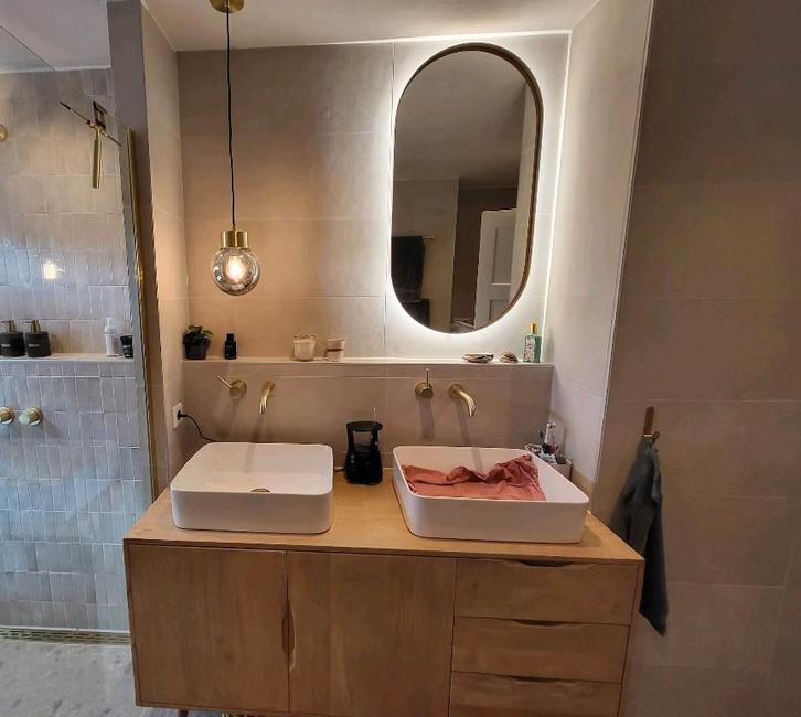 Badkamerspiegel Ovaal Messing (Goud)- 50 x 100 cm Anti-Fog, Huis en Inrichting, Woonaccessoires | Spiegels, Zo goed als nieuw