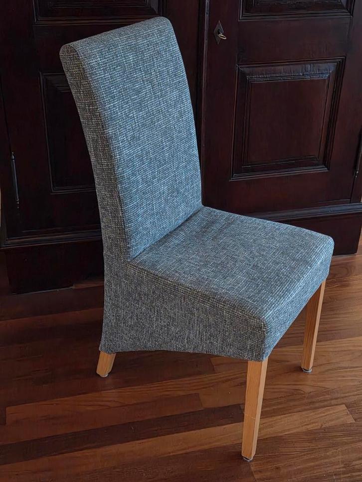 Setprijs 6 gestoffeerde stoelen met houten poten, Huis en Inrichting, Stoelen, Gebruikt, Vijf, Zes of meer stoelen, Stof, Bruin
