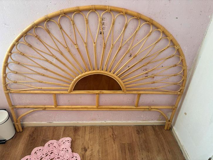 Rotan Hoofdbord Boho Stijl - 160 cm, Huis en Inrichting, Slaapkamer | Bedden, Zo goed als nieuw, Tweepersoons, 160 cm, Hout, Beige