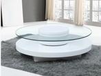RYHALI Salontafel - Draaibaar - Glas & Wit MDF, Huis en Inrichting, Tafels | Salontafels, 50 tot 100 cm, Rond, Nieuw, Glas