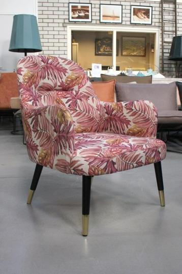 Prachtige luxe fauteuil stof bladdessin print roze