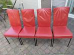 Rood leren eetkamerstoelen (4), Ophalen of Verzenden, Gebruikt, Rood, Vijf, Zes of meer stoelen