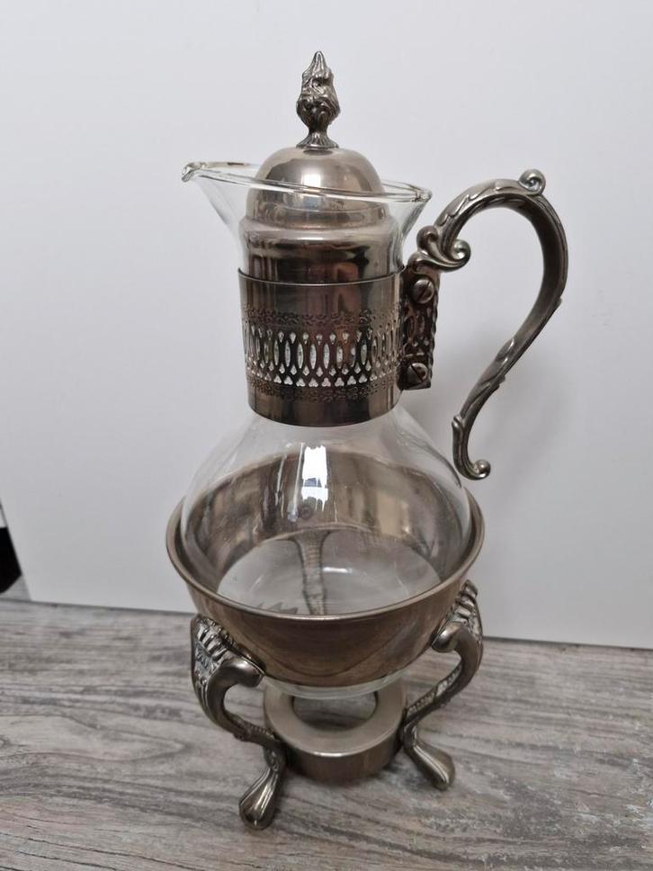 Verzilverde Koffie / Thee kan met warmhouder, Antiek en Kunst, Curiosa en Brocante, Ophalen of Verzenden