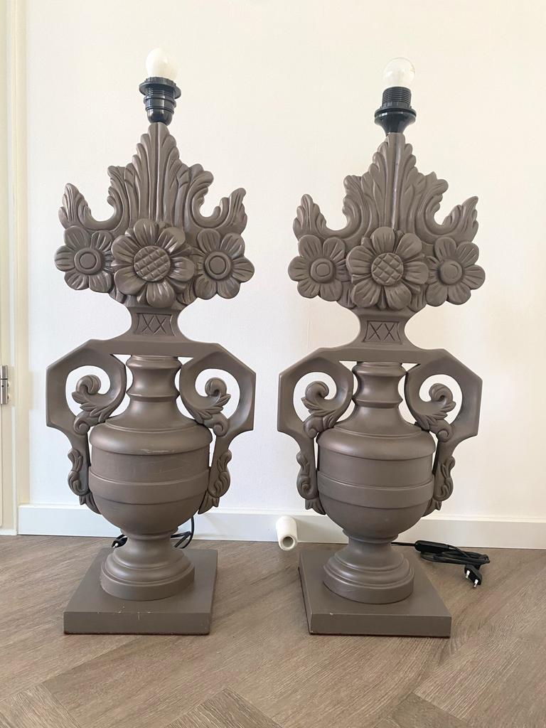 Antiek , stoer en sober lampenvoetten taupe, Ophalen of Verzenden