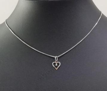 585 witgoud hangertje met diamantje met 925 ketting beschikbaar voor biedingen