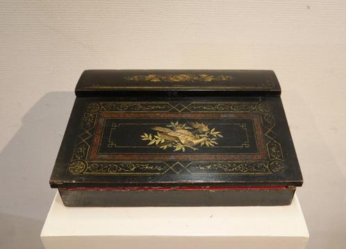 Antiek zwartgelakt schrijfkistje, opbergkistje, Antiek en Kunst, Antiek | Woonaccessoires, Ophalen of Verzenden