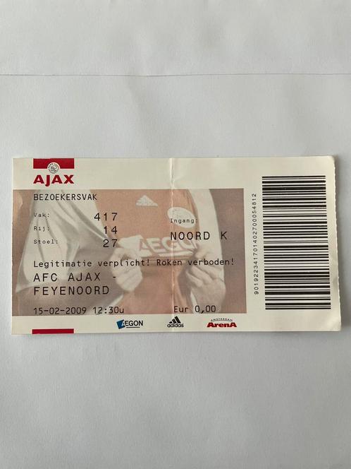 Ticket Ajax - Feyenoord 15-02-09Laatste met uitsupporters, Tickets en Kaartjes, Sport | Voetbal, Eén persoon, September