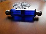 Antieke Engelse dubbele parfumfles Bristol Blue met zilver, Verzamelen, Parfumfles, Gebruikt, Ophalen of Verzenden