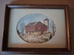 Aquarel Scandinavische boerderij, Antiek en Kunst, Kunst | Tekeningen en Foto's, Ophalen of Verzenden