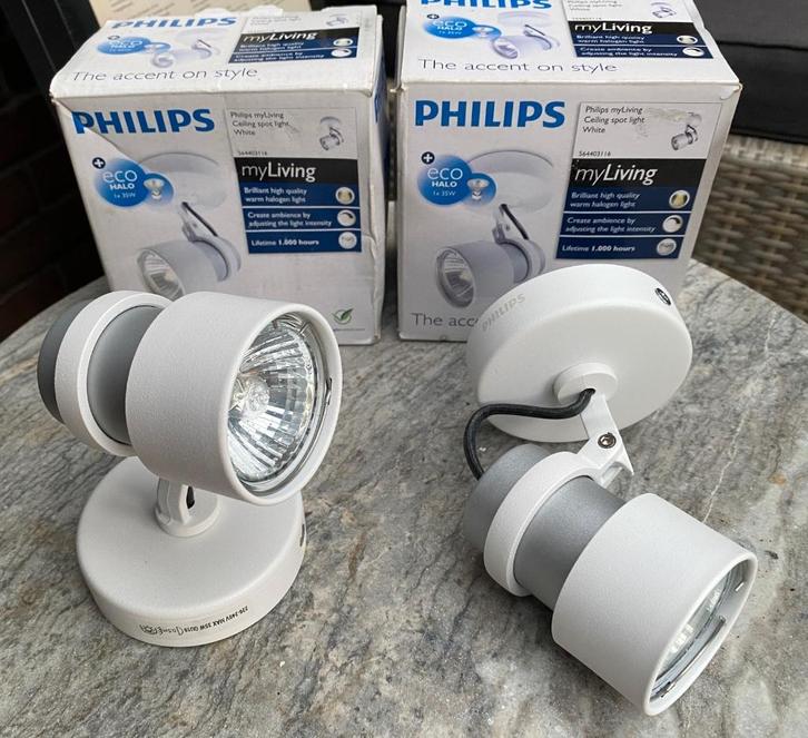 2 x Philips myLiving spot Finish wit, Huis en Inrichting, Lampen | Spots, Nieuw, Plafondspot of Wandspot, Metaal of Aluminium
