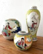 Porcelein 3-delig kaststel, vazen, chinees aardewerk, Ophalen of Verzenden