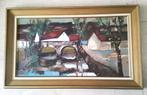 Dorp met brug en riviertje ca. 1960 - gesigneerd, Antiek en Kunst, Ophalen of Verzenden