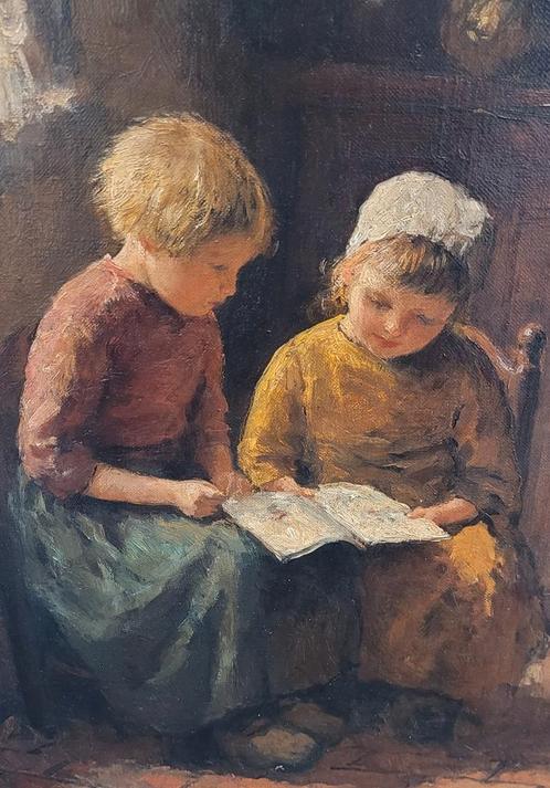 Bernard Pothast zusje leert lezen, Antiek en Kunst, Kunst | Schilderijen | Klassiek, Ophalen of Verzenden