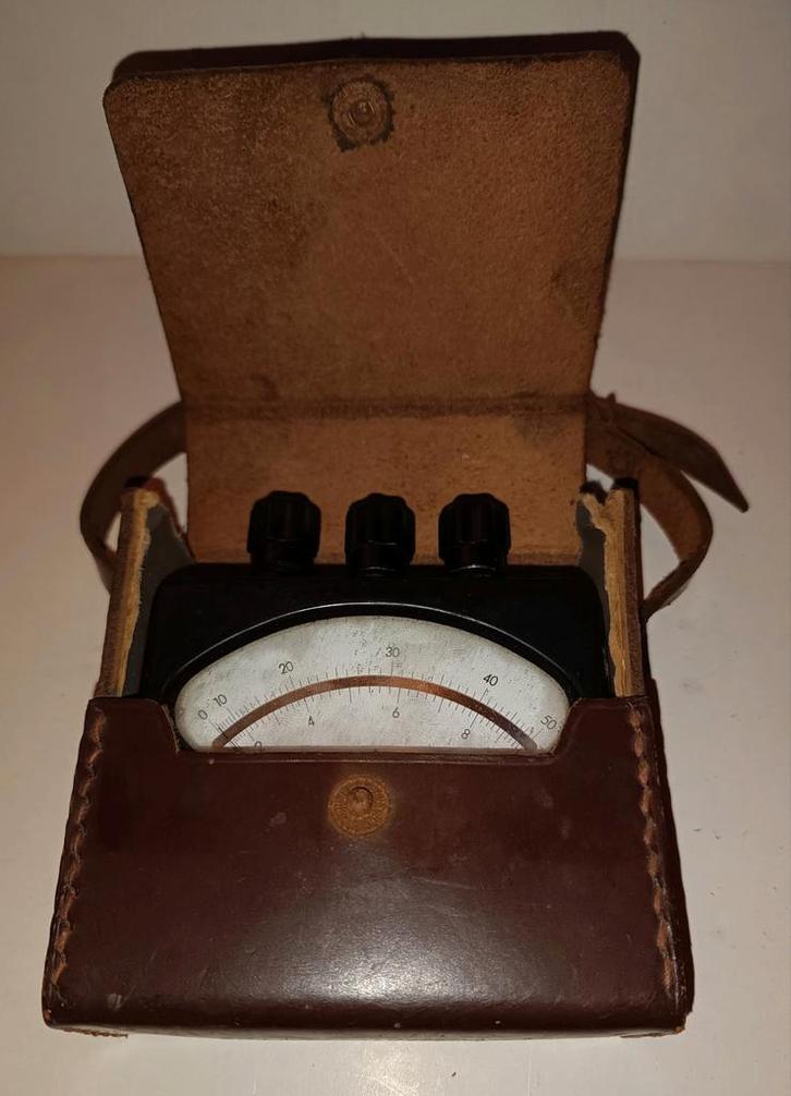 Antieke Amperemeter met Lederen Tas, Antiek en Kunst, Antiek | Gereedschap en Instrumenten, Ophalen of Verzenden