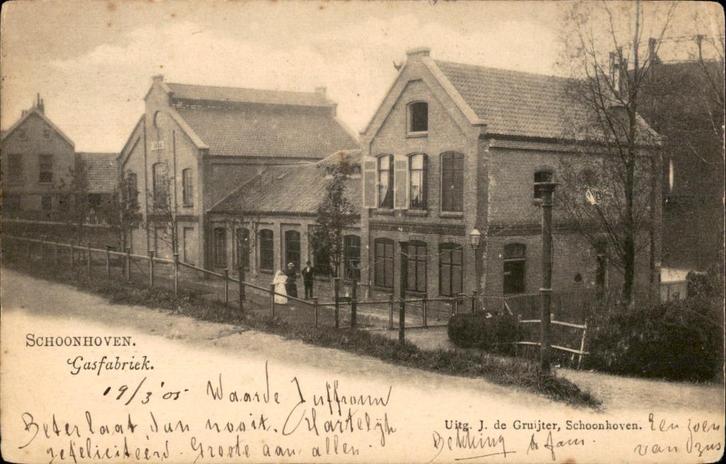 Schoonhoven Gasfabriek st 1905 uitg J. de Gruijter, Verzamelen, Ansichtkaarten | Nederland, Gelopen, Zuid-Holland, Voor 1920, Ophalen of Verzenden
