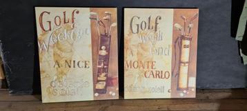 Twee canvas Golf prenten / schilderijtjes beschikbaar voor biedingen