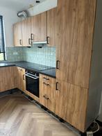 Moderne houtlook hoekkeuken incl luxe apparaten GEDEMONTEERD, Overige kleuren, Hoekkeuken, Ophalen of Verzenden, Zo goed als nieuw