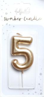 Nummer Kaars - Goud 5 - 6cm, Verzenden, Nieuw, Versiering, Overige