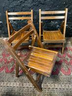 Set drie jr zeventig vintage eiken klapstoeltjes kind hout, Huis en Inrichting, Stoelen, Gebruikt, Ophalen of Verzenden, Hout