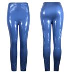 Blauwe glimmende legging wetlook leren lak dames broek, Maat 38/40 (M), Nieuw, Lang, Verzenden