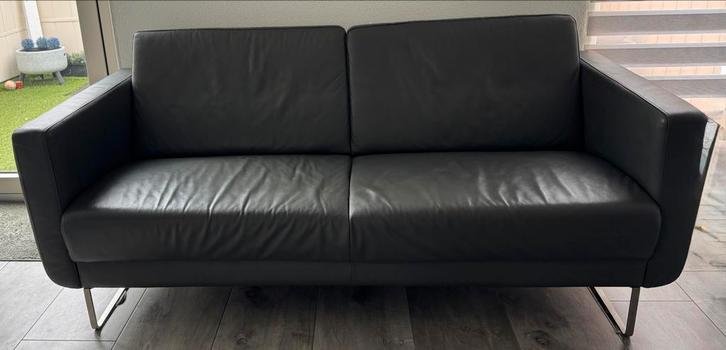 Montel 2,5-zits bank grijs leer, Huis en Inrichting, Banken | Bankstellen, Gebruikt, Rechte bank, Tweepersoons, 150 tot 200 cm