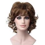 Moderne pruik kort krullend haar lichtbruin as-blond kleur 1, Verzenden, Nieuw, Pruik of Haarverlenging