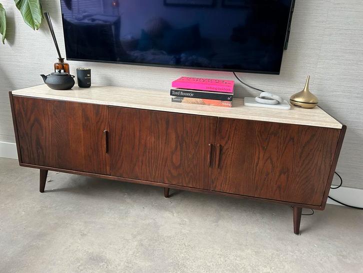 Dutchbone Arjan Dressoir Beige/Walnoot - Vintage Look, Huis en Inrichting, Kasten | Televisiemeubels, Gebruikt, Minder dan 100 cm