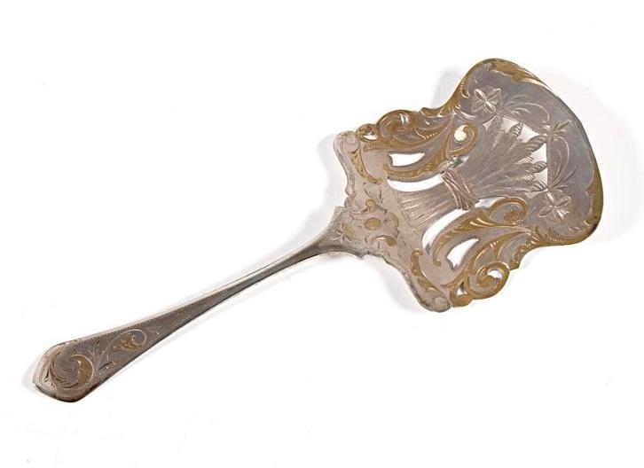 Hollands zilveren aspergeschep in doos, j.m.van kempen, 1883, Antiek en Kunst, Antiek | Goud en Zilver, Zilver, Ophalen of Verzenden