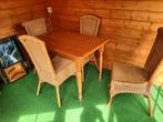 Rieten Eethoek met Tafel, 4 Stoelen, Fauteuil & Kastje, Huis en Inrichting, Ophalen, Gebruikt, Landelijk, 4 tot 6 stoelen