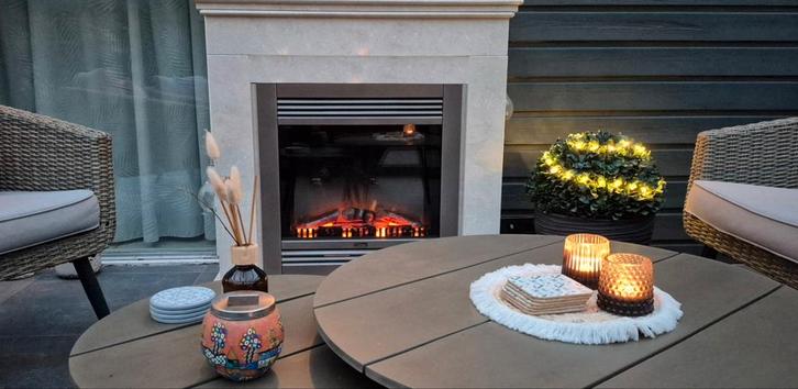 Marmeren schouw met elektrische haard (merk Faber), Huis en Inrichting, Kachels, Zo goed als nieuw, Vrijstaand, Overige soorten