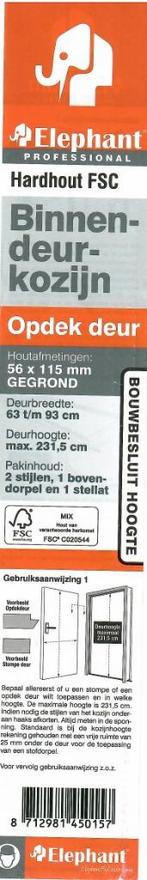Binnendeur kozijn, Deurkozijn, Nieuw, 225 cm of meer, Hout