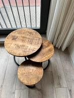 Salontafel set, 3 tafeltjes hout en staal, Ophalen, Rond, 50 tot 100 cm, Minder dan 50 cm