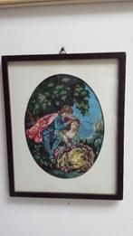 Schilderijtje ~ Ingelijst BORDUURWERK ~ Hofmakerij FRAGONARD, Ophalen of Verzenden