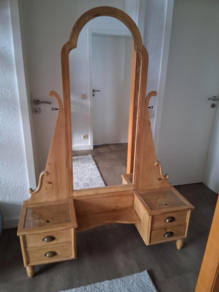 Antieke houten kaptafel met spiegel, Huis en Inrichting, Tafels | Kaptafels, Gebruikt, 150 tot 200 cm, 100 tot 150 cm, Hout, Ophalen