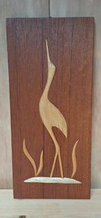 Vintage houten Scandinavische wanddecoratie teak vogel muur, Ophalen of Verzenden, Gebruikt